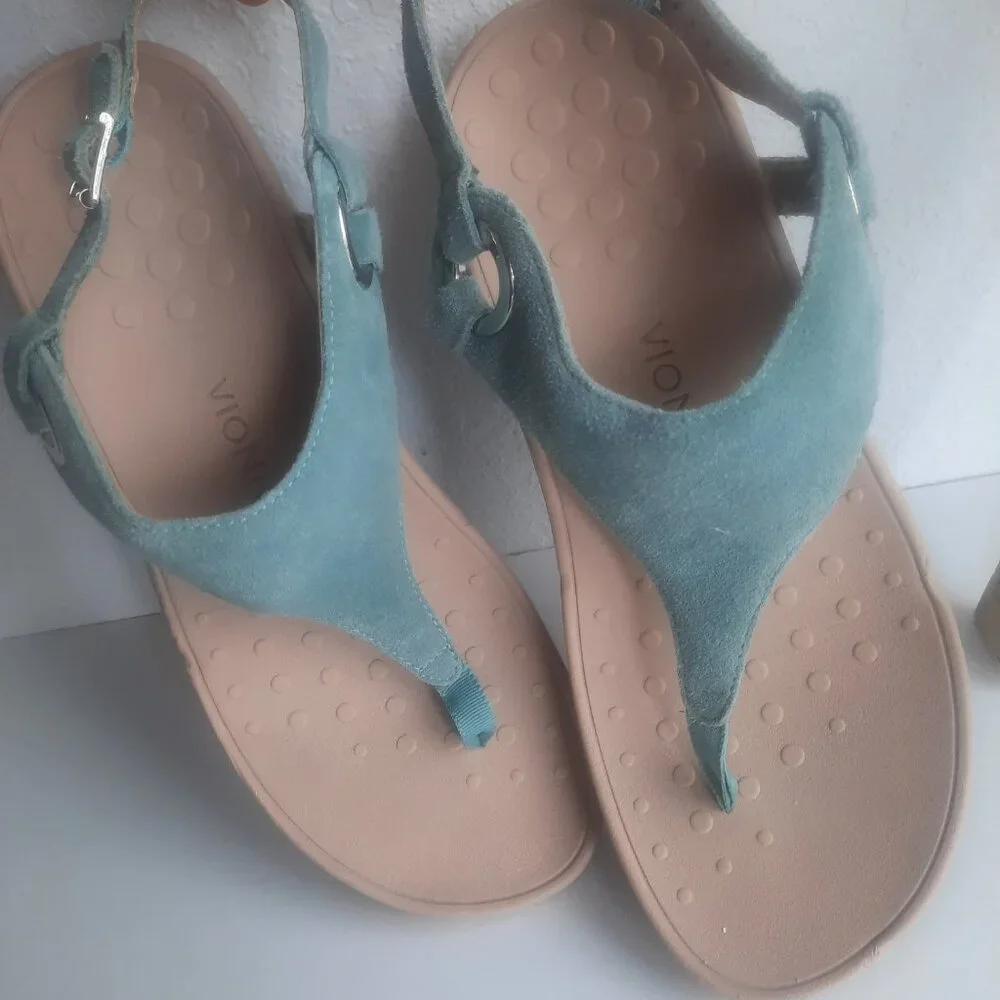 Vionic Jolie Suede T-Strap Chunky Sandals Womens 10, Teal Blue, Plantar Fascitis - Picture 5 of 6